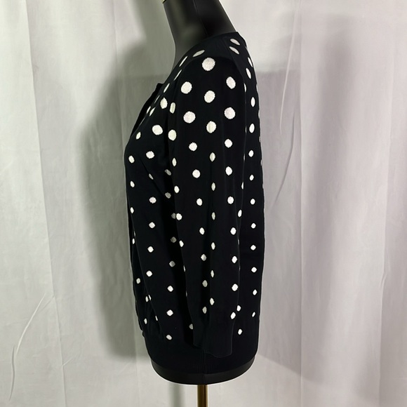 Talbots Black & White Polka Dot 3/4 Sleeve Button Front Cardigan - Picture 2 of 16